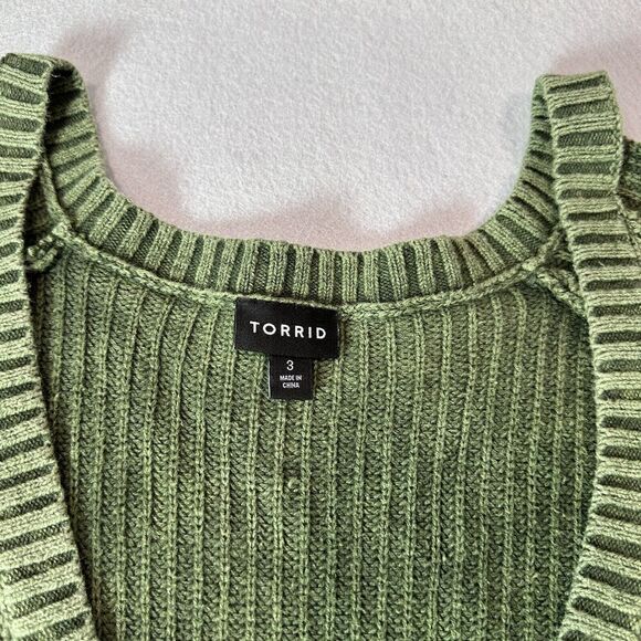 Torrid Sweater Womens 3 Green Knit Lace Up Sleeve V Neck Cotton Plus Size - Picture 2 of 10